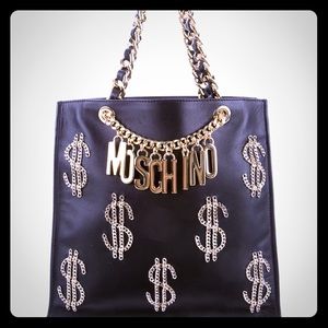 Moschino Chain Dollar Sign Black Leather B…